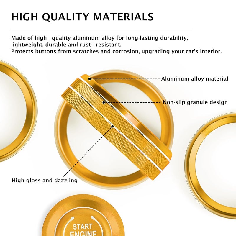 Polodunn for 2020-2025 2026 Chevrolet Trailblazer Accessories & 2024-2025 2026 Chevy Trax Accessories, 5pcs Aluminum Alloy Knob Covers Trim Set - Air Conditioning, Headlight & Push Start (Gold) - Image 3